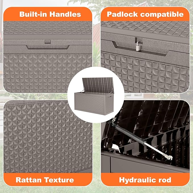 100 Gallon Outdoor Storage Box - Deck Box Waterproof Patio Furniture, Garden Tools, Cushions, Pool Accessories Outside Storage Resin Box