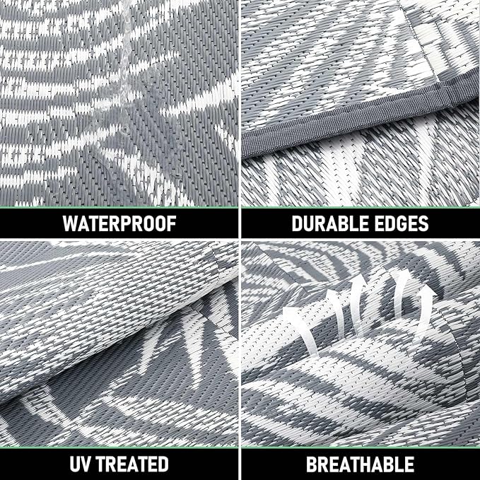 HiiARug Outdoor Plastic Straw Rug - 6x9Ft Waterproof Reversible Patio Mat for Deck, Beach, RV, Camper, Backyard