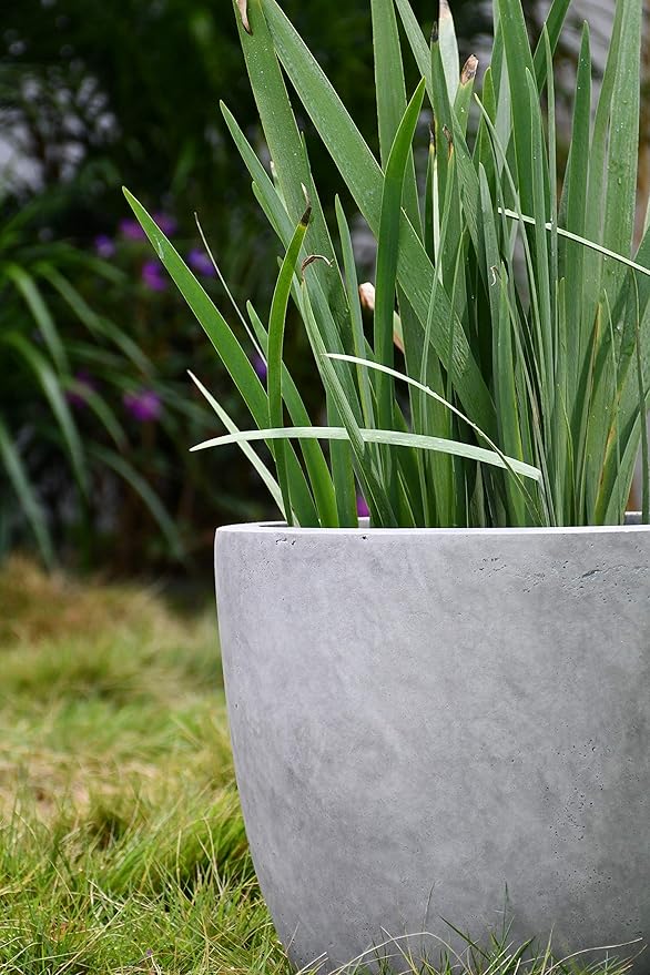 Kante 14 Inch Dia Round Concrete Planter, Indoor Outdoor Large Plant Pot with Drainage Hole and Rubber Plug for Home Patio Garden, Natural Concrete