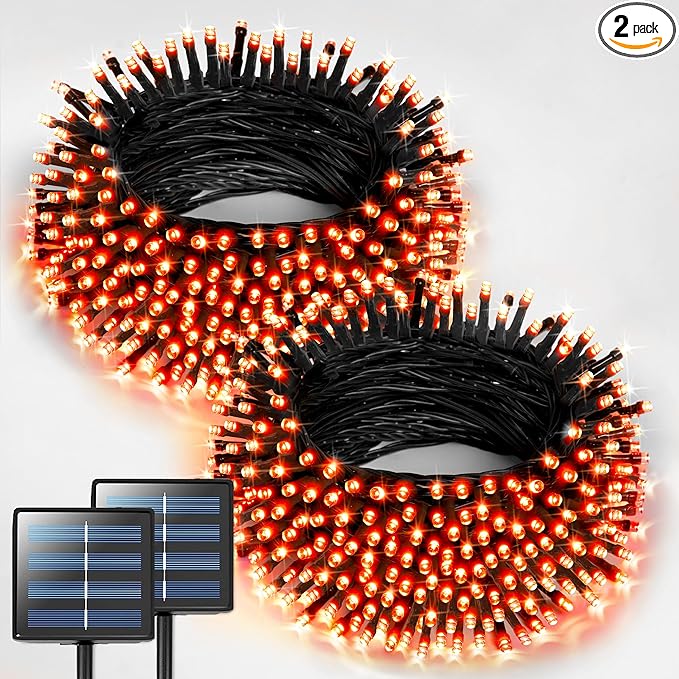 JMEXSUSS 2 Pack Orange Solar Halloween Lights, Total 400 LED 151FT Solar String Lights Outdoor Waterproof, 8 Modes Halloween Lights for Outside Tree Patio Yard Garden Halloween Decorations
