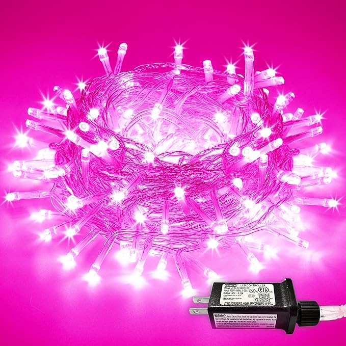 JMEXSUSS 66 Ft Pink Lights for Room Decor, 200 LED Pink String Fairy Christmas Lights Clear Wire Plug in for Bedroom Indoor Outdoor Girl's Room Decorations