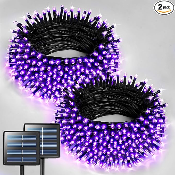JMEXSUSS 2 Pack Purple Solar Christmas Lights, Total 400 LED 151FT Purple Solar Lights Outdoor Waterproof, 8 Modes Purple Christmas Lights for Outside Patio Yard Halloween Tree Christmas Decorations