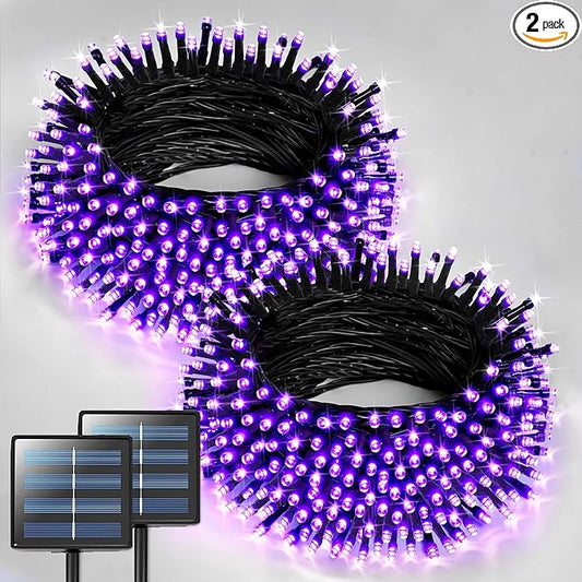 JMEXSUSS 2 Pack Purple Solar Christmas Lights, Total 400 LED 151FT Purple Solar Lights Outdoor Waterproof, 8 Modes Purple Christmas Lights for Outside Patio Yard Halloween Tree Christmas Decorations