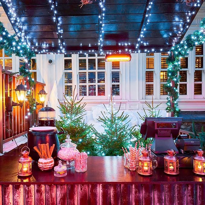 JMEXSUSS 250 LED White String Lights Outdoor Waterproof, 91.5ft Extendable Green Wire Twinkle Christmas Tree Lights, 8 Modes White Christmas Light Indoor for Wedding Party Garden Patio Decorations