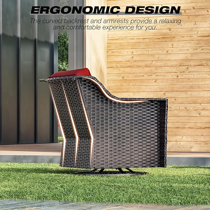 Joyside Outdoor Swivel Chair, Patio Swivel Chairs with Wide Armrest and Thick Cushions, Upgraded Large Size for Backyard, Garden, Poolside