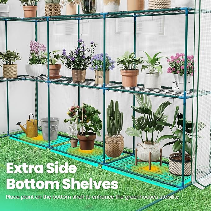 KING BIRD Premium Greenhouse for Outdoors, 84 x 56 x 77 Upgraded PE Cover & Steel Frame Walk in Hot House, w/ Zippered Screen Windows Mesh Door, 3 Tiers 20 Shelves for Outside Garden, White