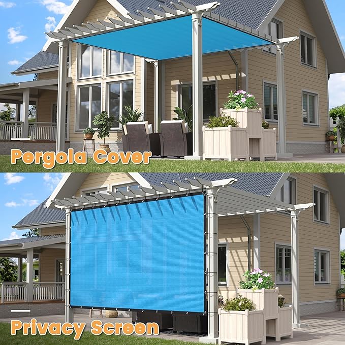 VICLLAX Shade Fabric Sun Shade Cloth with Every 2 FT Grommets for Patio Garden Pergola Cover Canopy 9x13 FT, Mixed Turquoise