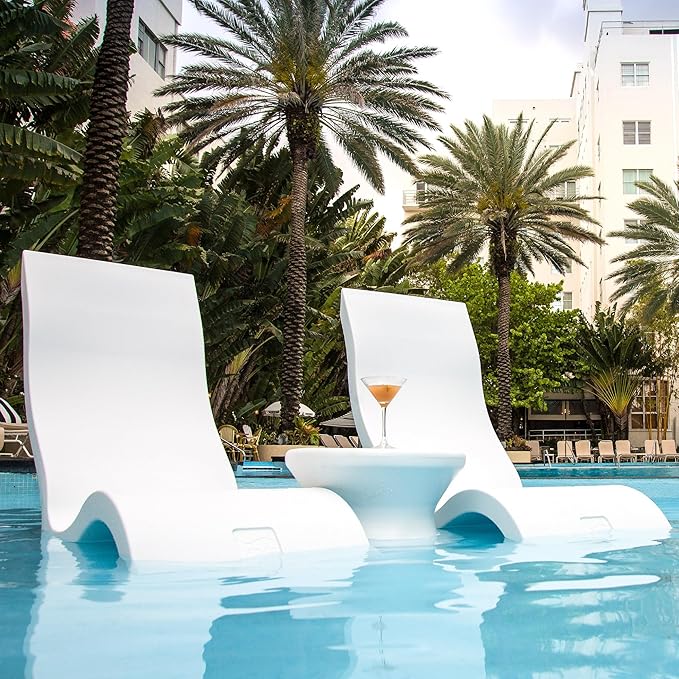 Ledge Lounger - Signature Chair - Inside Pool & Sun Shelf Lounge Chair - Designed for Shallow Shelves Up to 9” - Compatible with All Pool Types - Poolside & Sun Deck Tanning - Set of 2 - Granite Gray