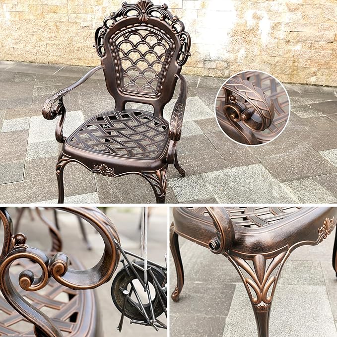 Outdoor Dining Chair Cast Aluminum Patio Chairs Set of 2 All-Weather Patio Dining Chair with Adjustable Feet for Backyard Garden (Flange Chair)