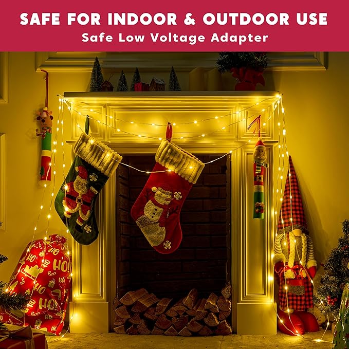 Joiedomi 600 LED Christmas Lights Outdoor,197 FT Warm White Christmas Tree Lights with 8 Modes Timer, PVC Clear Wire String Lights with Reel for Indoor Outdoor Holiday Xmas Eve Night Decorations