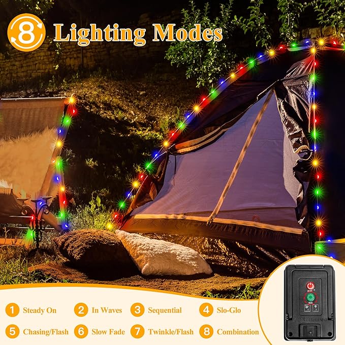Ollny Solar String Lights Outdoor, 40FT 120LED Solar Fairy Lights, 8 Modes IP67 Waterproof Solar Light for Outside Yard Garden Patio Camping Wedding(Multicolor)
