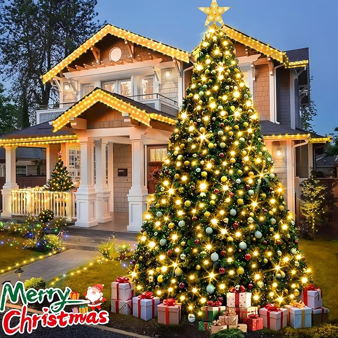 KNONEW 197FT 500 LED Christmas Lights Outdoor String Lights 8 Modes & Memory Fairy Light Plug in Waterproof LED String Lights for Xmas Yard Tree Wedding Party Holiday Decorations (Warm White)