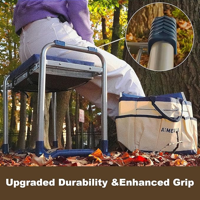 K5 Foldable Kneeler Seat - Heavy Duty (Detachable Cloud Kneeler Pad) - Garden Stool - 2 Large Tool Bags - Portable Bench for Indoor & Outdoor