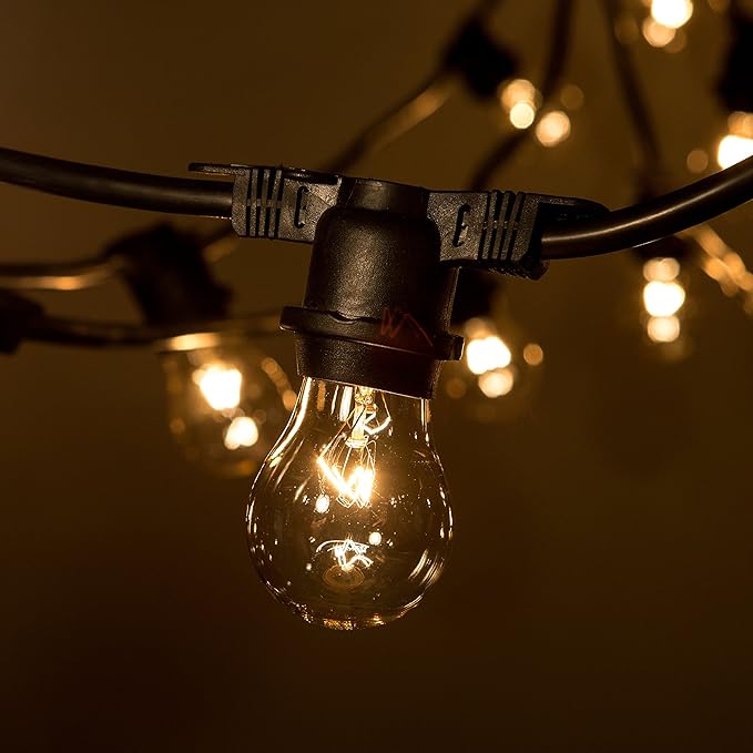 Hometown Evolution, Inc. E26 Commercial String Lights with 16 Gauge Wire (50 Foot 25 Socket, A15 15 Watt Clear Bulbs)