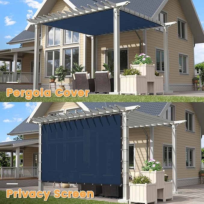 VICLLAX Shade Fabric Sun Shade Cloth with Every 2 FT Grommets for Patio Garden Pergola Cover Canopy 14x16 FT, Dark Blue