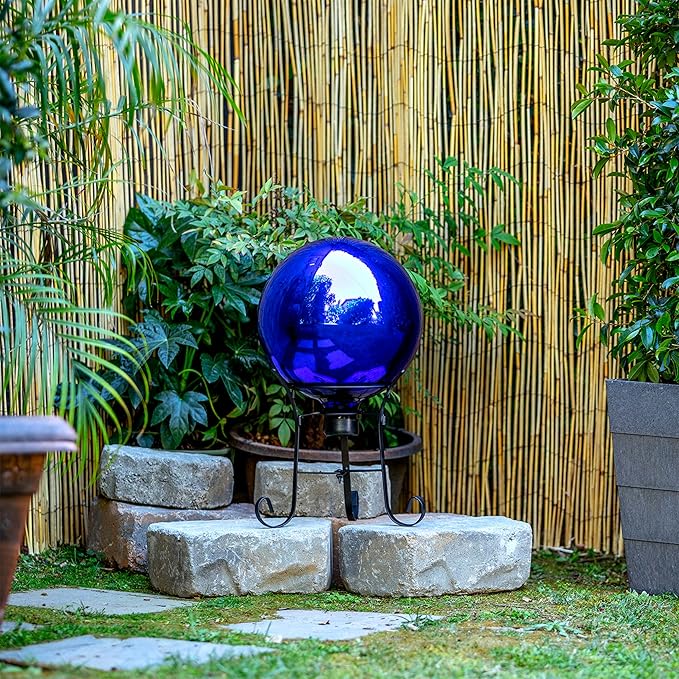 Alpine Corporation 10" Diameter Indoor/Outdoor Glass Gazing Globe Festive Yard Décor, Blue