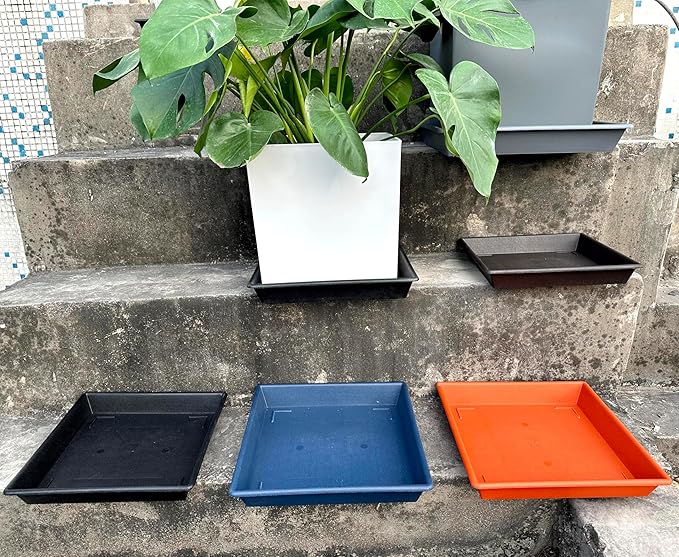 Square Plant Saucer 10 Inch 5 Pack, Plant Stand Flower Pot No Holes, Gray Plant Trays for Pots Heavy Duty Plastic Plant Saucers for Indoors Outdoors Plant Lover Gardening Gifts
