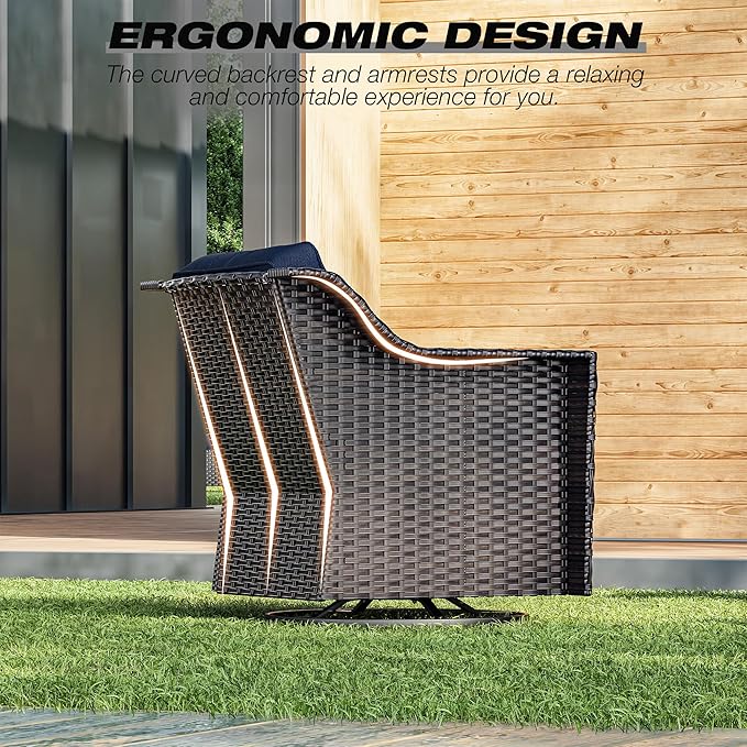 Joyside Outdoor Swivel Chair, Patio Swivel Chairs with Wide Armrest and Thick Cushions, Upgraded Large Size for Backyard, Garden, Poolside