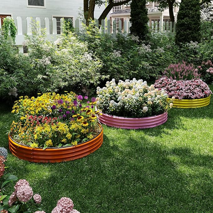 Galvanized Metal Planter Round Raised Garden Bed Kit for Gardening Outdoor，3x3x1ft Grow Garden Box Raised Flower Bed，Round Galvanized Planter Outdoor Large Metal Fire Pit Ring