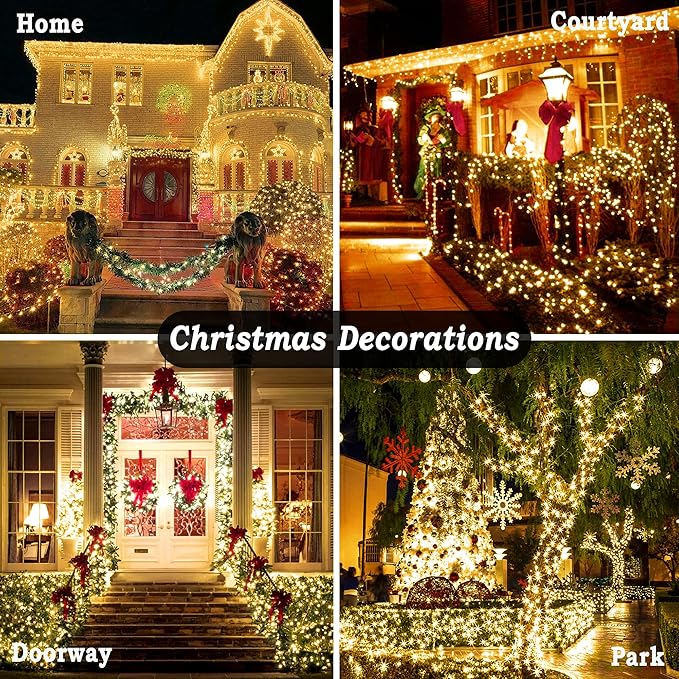 KNONEW 197FT 500 LED Christmas Lights Outdoor String Lights 8 Modes & Memory Fairy Light Plug in Waterproof LED String Lights for Xmas Yard Tree Wedding Party Holiday Decorations (Warm White)