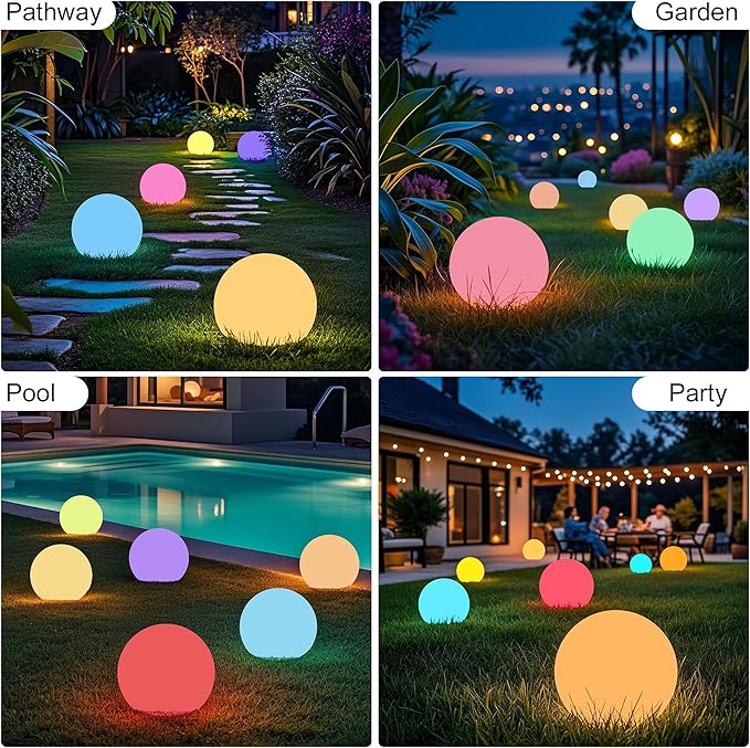 shumi Garden Ball Light-6inch LED Outdoor Table Lamp 16 RGB Colors and Dimmable Globe Light with Remote,Decor for Patio,Garden,Yard,Beach,Pathway