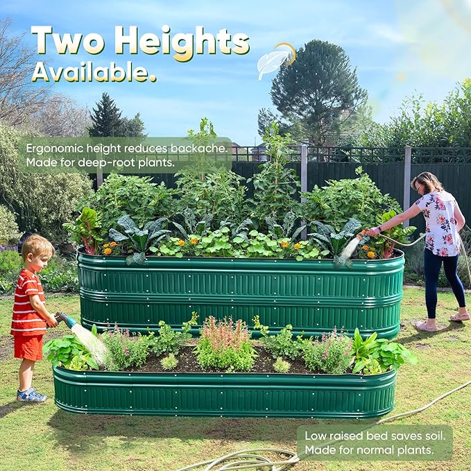 KING BIRD Raised Garden Bed Kit 2025 Upgraded Modular DIY Galvanized Planter Garden Box Outdoor for Gardening, Vegetables, Flowers, Elegant Roman Column Design, 71x24x24 in, Dark Green