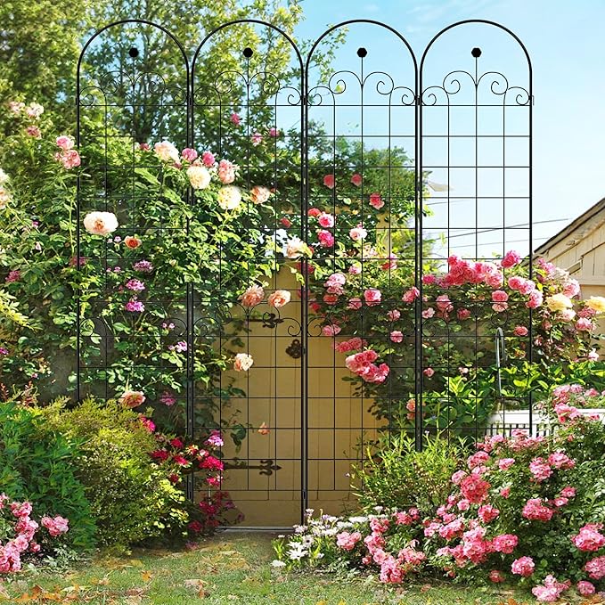 2 Pack Metal Garden Trellis 86.7" H Garden Fence Rustproof Trellis for Climbing Plants Support Roses Flower Outdoor Lawn Black