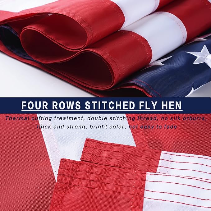 American Flag 10x15 Outside, US Flags for Outdoor Indoor, Heavy Duty Durable, Deluxe Embroidered Stars, Brass Grommets, Sewn Stripes, Vivid Color, Fade Resistant and waterproof