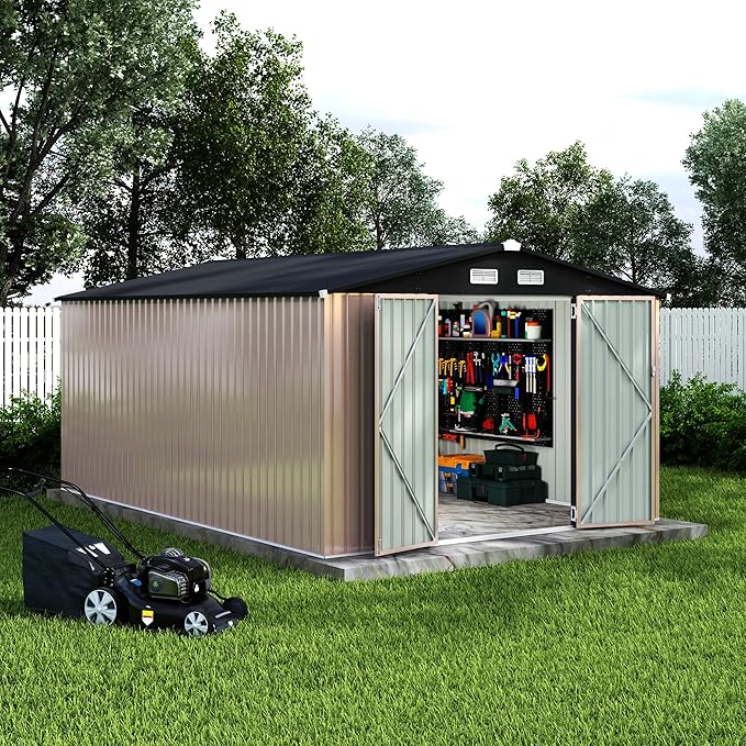10x14 FT Metal Storage Sheds Outdoor, Metal Yard Sheds Garden Shed Kit, Metals Tool Shed with Lockable Door, Metals UtilityShed Buildings with Air Vent for Backyard Garden Patio Lawn