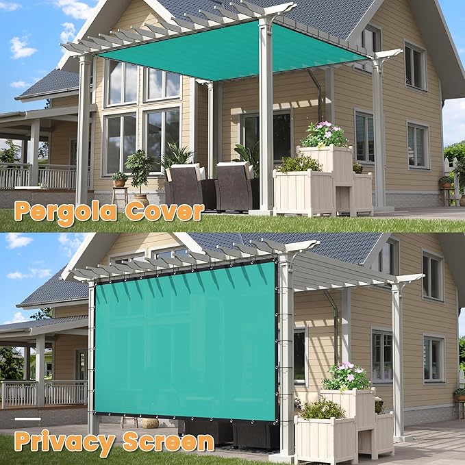 VICLLAX Shade Fabric Sun Shade Cloth with Every 2 FT Grommets for Patio Garden Pergola Cover Canopy 7x13 FT, Turquoise