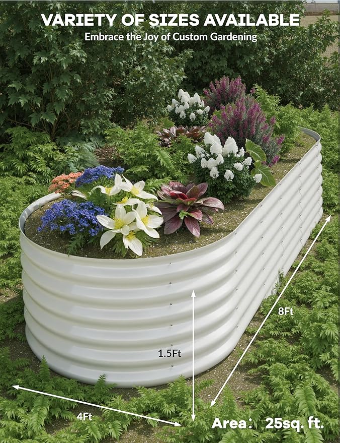 8x4x1.5 ft Raised Garden Bed,Galvanized Raised Planter Boxes Outdoor with Easy Assembly, Large Garden Bed for Vegetables, Fruits, Flower,Raised Garden Bed,Beige