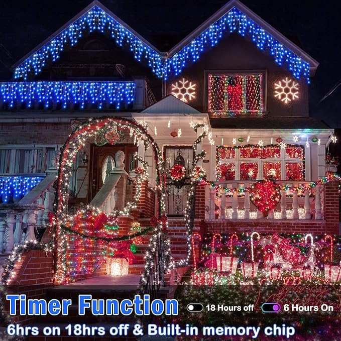 Hezbjiti Christmas Lights Decorations Outdoor, 800 LED 65.6 FT 8 Modes 150 Drops Fairy String Curtain Lights for Christmas Decor Eaves Window Party Yard Garden Indoor (Blue)