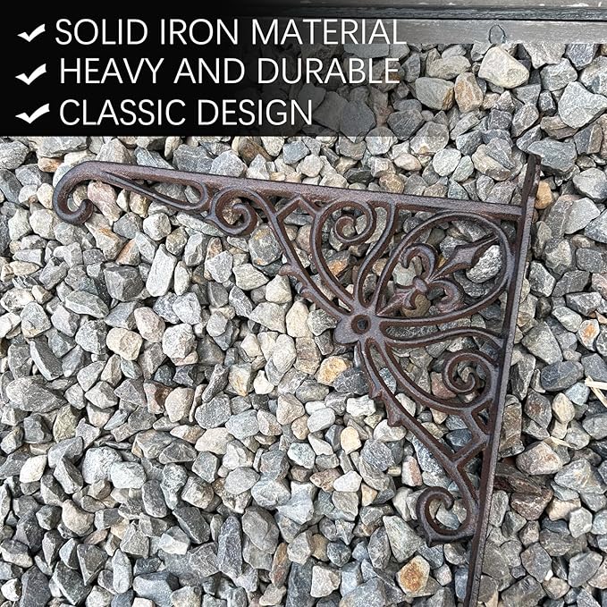 KiaoTime Cast Iron Hanging Hook Bracket Wall Hanger 12" Deep Outdoor Indoor Wall Hanging Bracket Hooks for Pots Basket Bird Feeder Wind Chime Lanterms Hanger Hardware Bracket