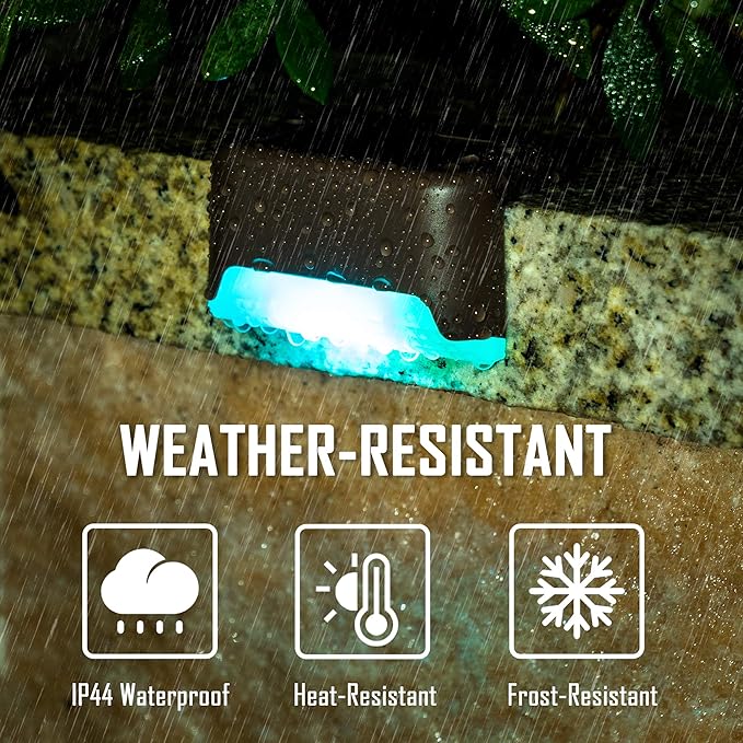 GIGALUMI 16 Pack Color Changing Solar Deck Lights Outdoor Waterproof for Outdoor Stair, Step, Fence, Patio and Yard.