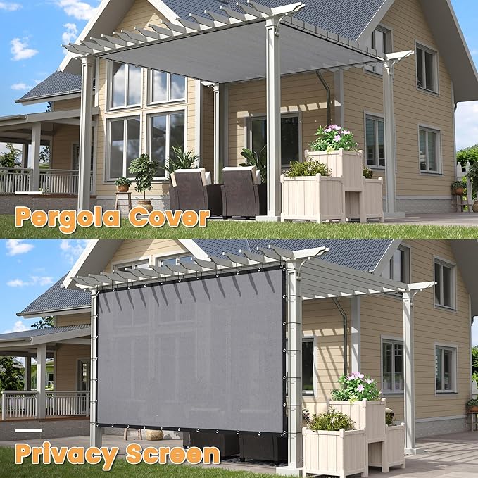 VICLLAX Shade Fabric Sun Shade Cloth with Every 2 FT Grommets for Patio Garden Pergola Cover Canopy 13x21 FT, Light Grey