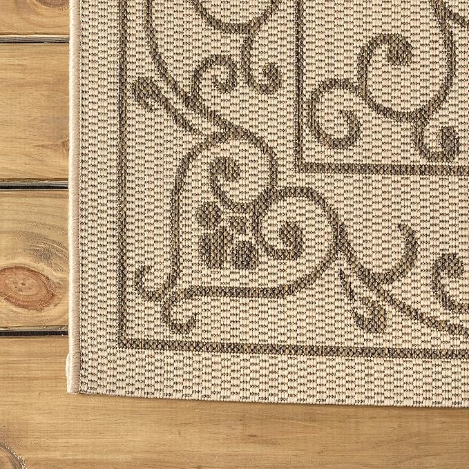 JONATHAN Y SMB106A-4SQ Charleston Vintage Filigree Textured Weave Beige/Brown 4' Square Indoor/Outdoor Area Rug, Pet Friendly, Non-Shedding, Stain Resistant, Easy-Cleaning for Backyard, Patio, Porch