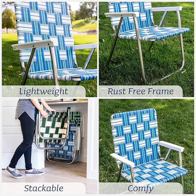 Lawn Chair USA Folding Aluminum Outdoor Patio Lawn Chair | Heavy-Duty Webbed Chairs for Camping, Sports, Beach, Yard & Tailgating | Lightweight Portable | Classic - Black/Gold