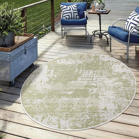 Keen Home Design Terrace Outdoor Round Rug - 8ft Round Washable Indoor/Outdoor Rug for Patio, Kitchen, Balcony, Beach, Garden, Deck and Porch, Size: 7'7" Round
