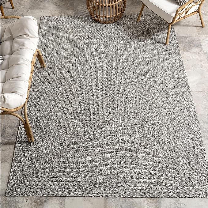 nuLOOM 2' x 10' Solid Hand Braided Indoor/Outdoor Area Rug, Pet-Friendly, High Traffic, Weather Resistant, for Patio, Balcony, Bedroom, Living, Dining Room, Wynn Salt and Pepper