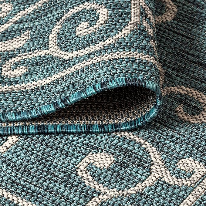 JONATHAN Y SMB106F-9SQ Charleston Vintage Filigree Textured Weave Teal/Gray 9' Square Indoor/Outdoor Area Rug, Pet Friendly, Non-Shedding, Stain Resistant, Easy-Cleaning for Backyard, Patio, Porch