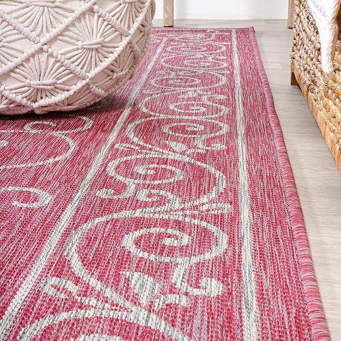 JONATHAN Y SMB106J-4 Charleston Vintage Filigree Textured Weave Indoor Outdoor Area Rug, Classic Traditional Easy-Cleaning,Bedroom,Kitchen,Backyard,Patio,Non Shedding, 4 X 6, Fuchsia/Light Gray