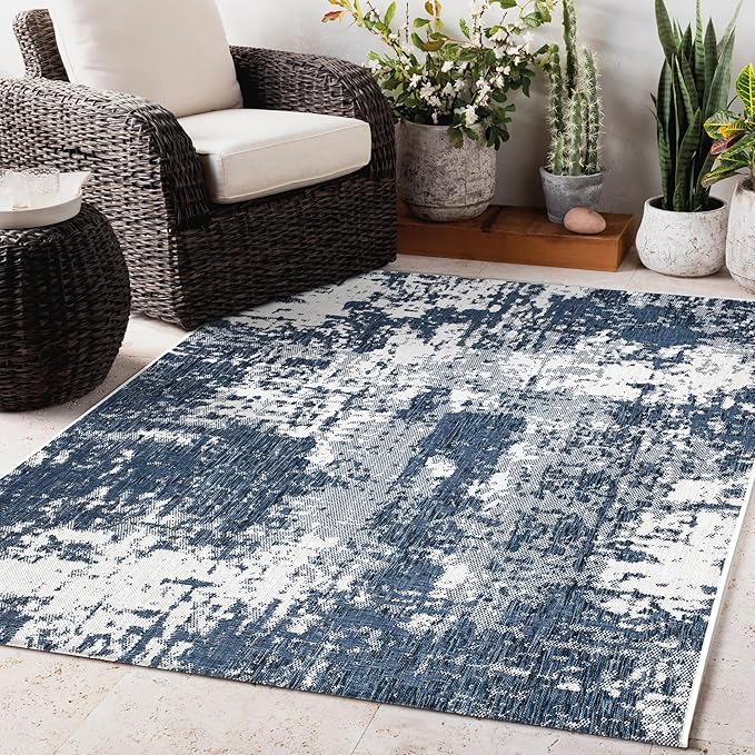 Keen Home Design Terrace Outdoor Area Rug - 5x8 Washable Indoor/Outdoor Rug for Patio, Kitchen, Balcony, Beach, Garden, Deck and Porch, Size: 5'3"x7'7"