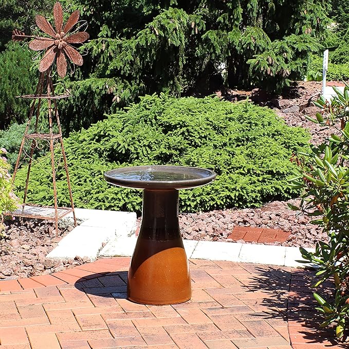 Sunnydaze 21" H Ceramic Bird Bath for Outside - Hand-Painted Outdoor Bird Bath Bowl, UV/Frost-Resistant Finish - Dusty Rose - Classic Pedestal